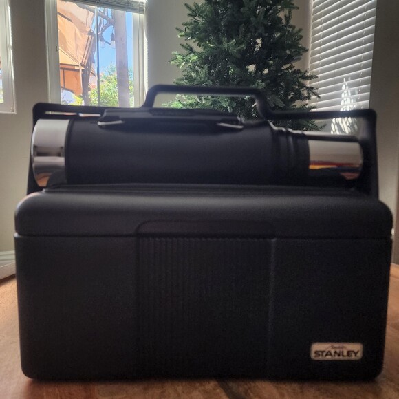 Vintage Stanley Aladdin Lunch Box Thermos Set Black Camping USA 1 Qt Polycaster - Picture 6 of 16